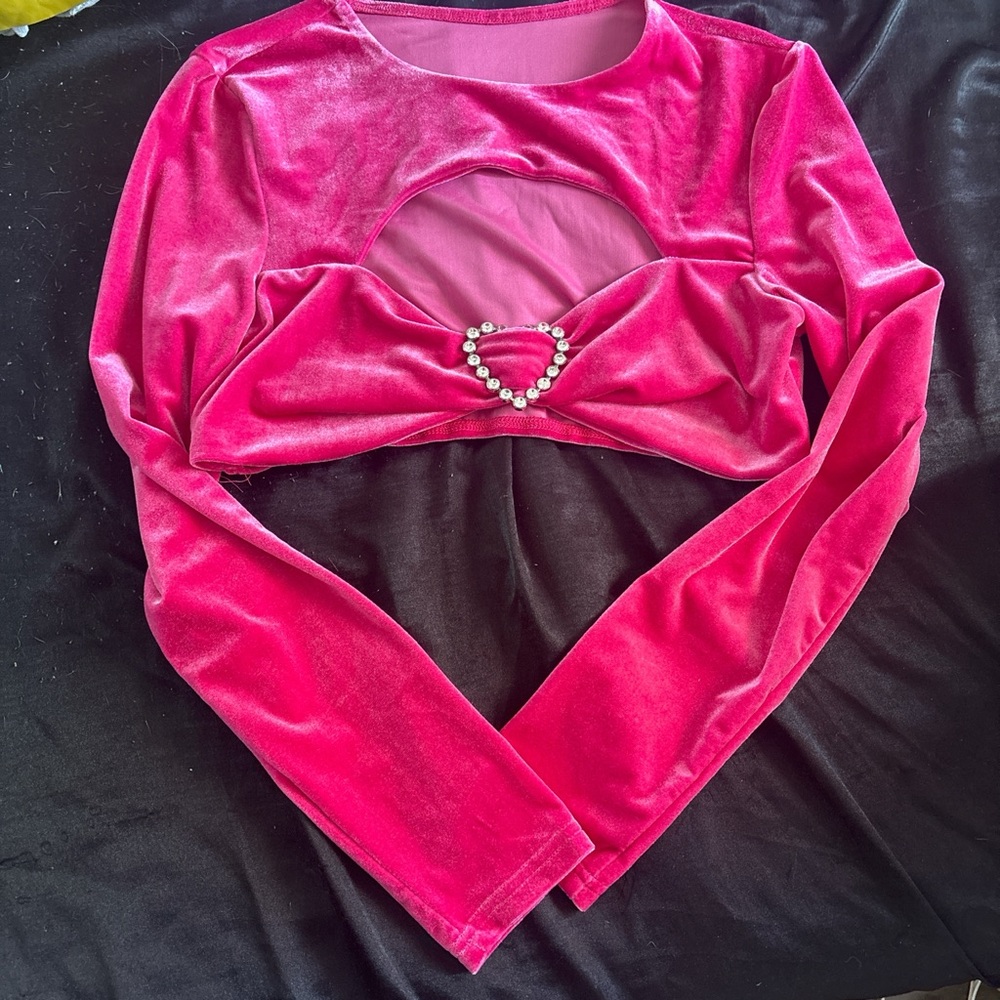 SHEIN Pink Embellished Cut Out Crop Top